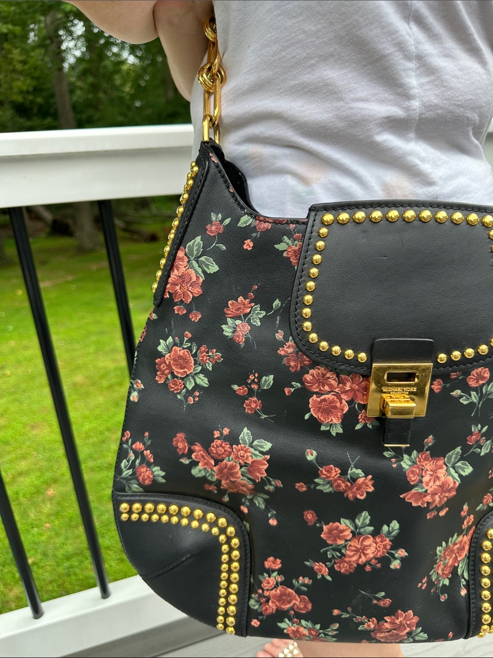 Michael Kors Collection Bancroft Oversized Floral Calf Leather Shoulder Bag - Picture 5 of 16